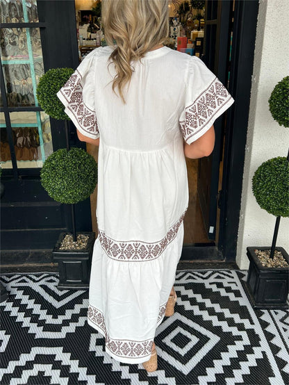 Vestido midi mujer Escote en V Estilo bohemio Veraniego