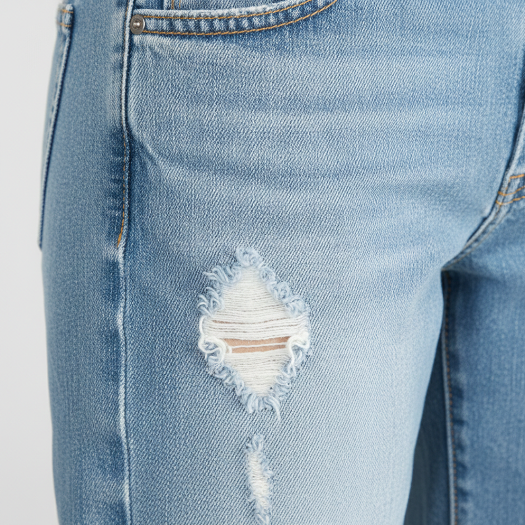 Pantalones Vaqueros Mujer Corte Recto Anchos Desgastados