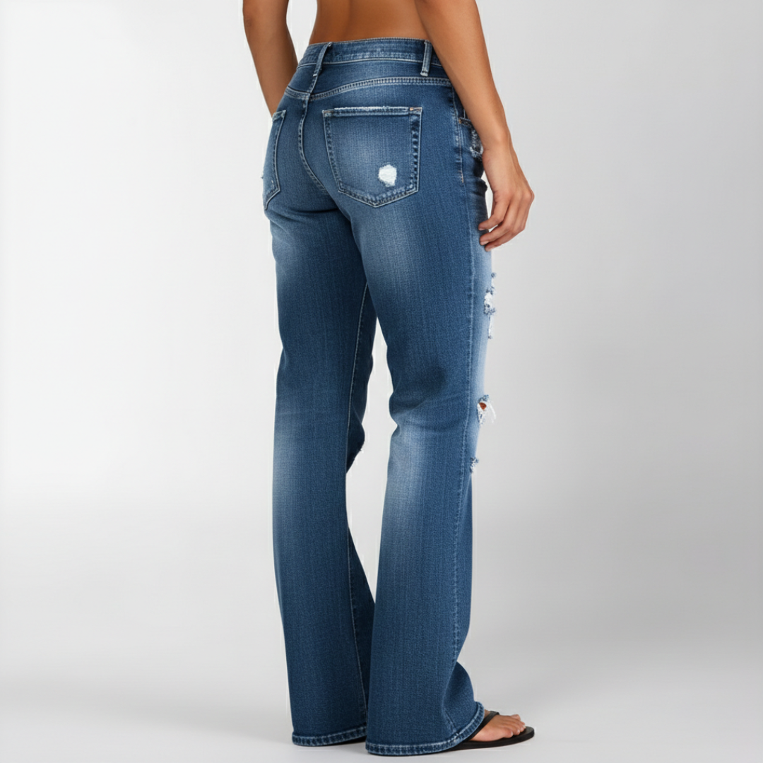 Pantalones Vaqueros Mujer Corte Recto Anchos Desgastados