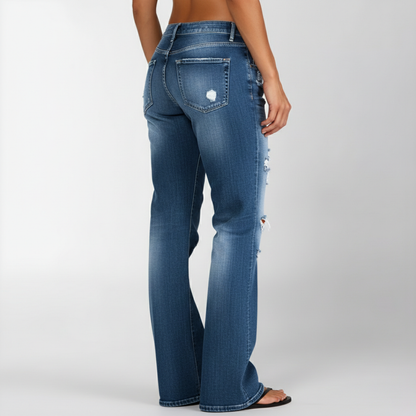 Pantalones Vaqueros Mujer Corte Recto Anchos Desgastados