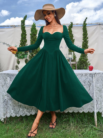 Vestido mujer línea A manga larga lazo espalda