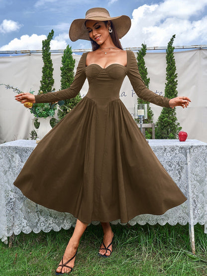 Vestido mujer línea A manga larga lazo espalda