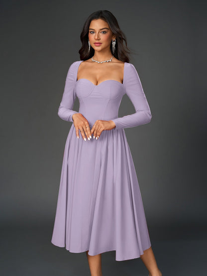 Vestido mujer línea A manga larga lazo espalda