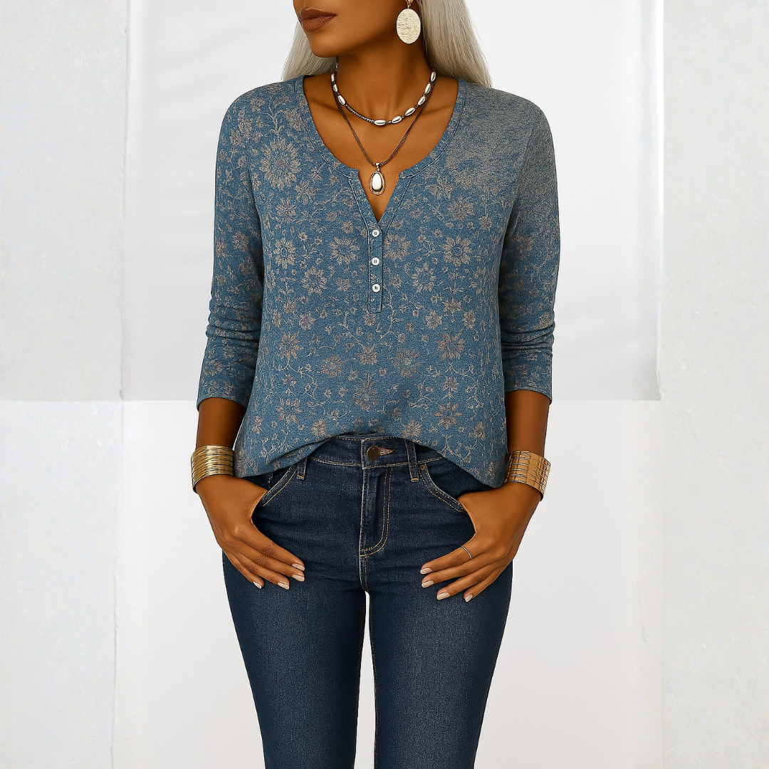 Blusa Mujer Estampado Floral Escote en V Boho