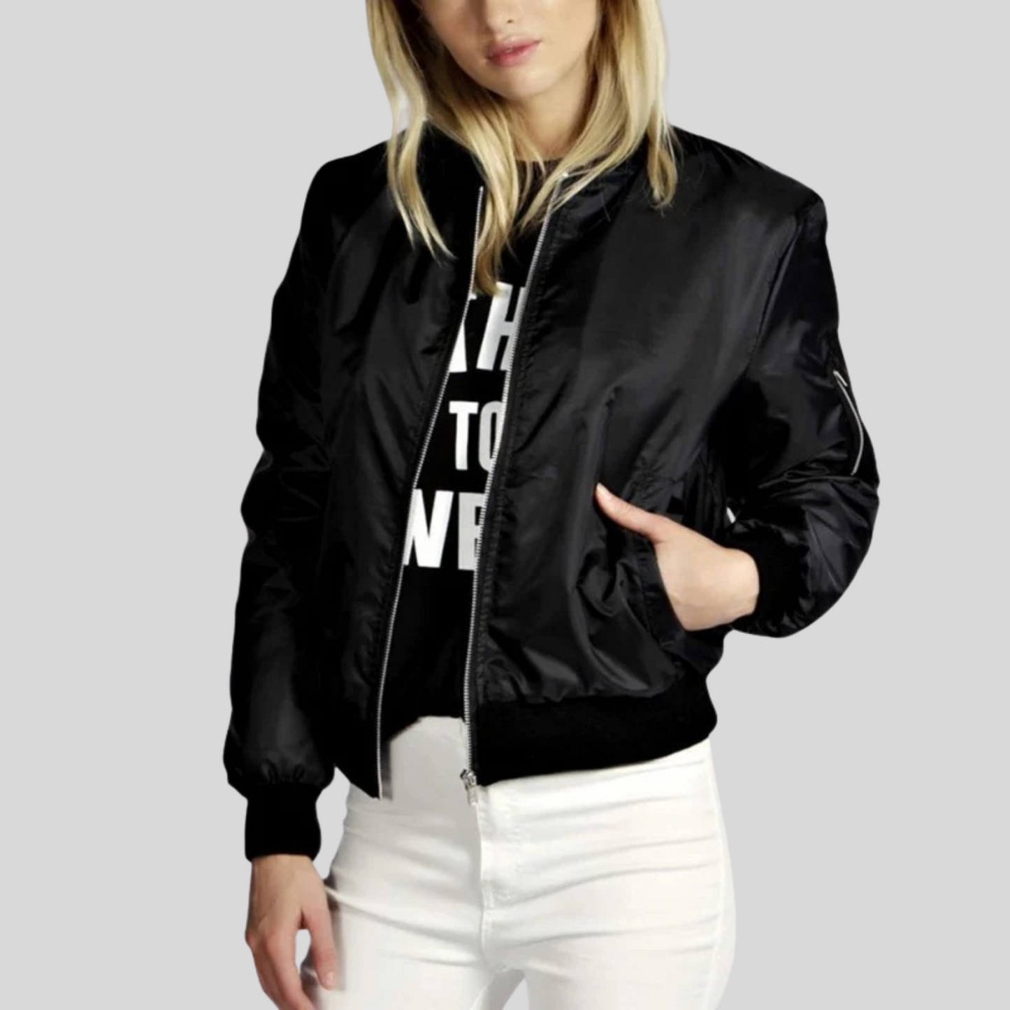 Cazadora Bomber Mujer Efecto Cuero Ajuste Clasico - Mavetta