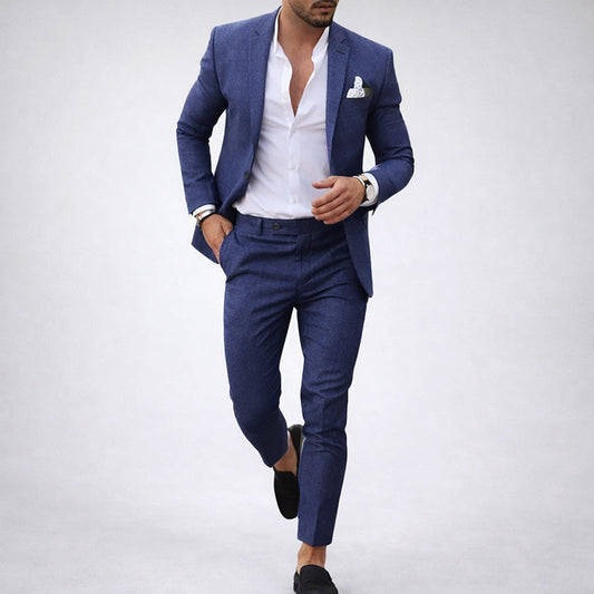 Traje Hombre Mezcla de Lino Corte Slim Fit Solapa de Muesca - Mavetta