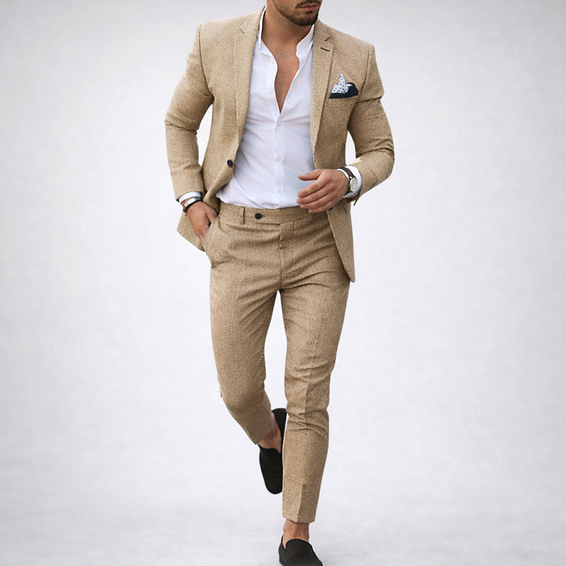 Traje Hombre Mezcla de Lino Corte Slim Fit Solapa de Muesca