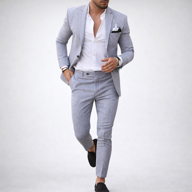 Traje Hombre Mezcla de Lino Corte Slim Fit Solapa de Muesca