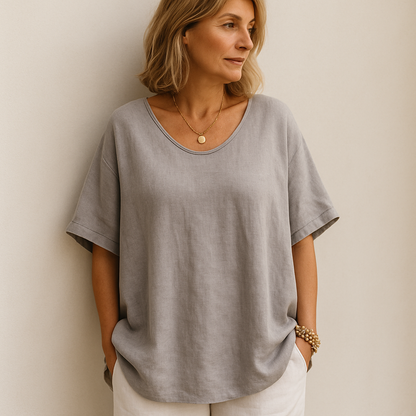 Camiseta Mujer Algodón Corte Holgado Cuello Redondo