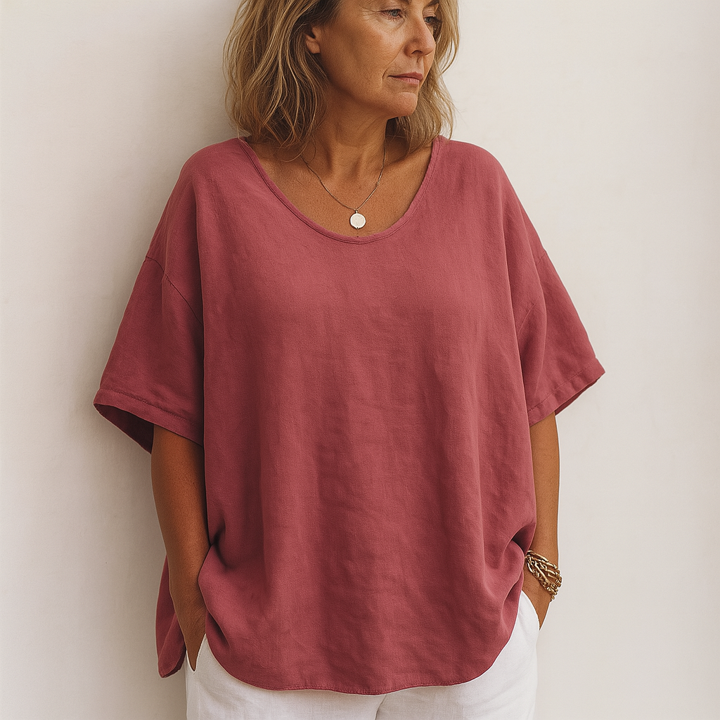 Camiseta Mujer Algodón Corte Holgado Cuello Redondo