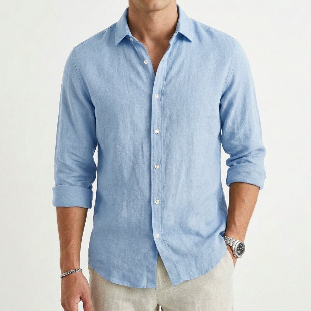 Camisa Hombre Algodón Cuello Clásico Manga Larga Casual