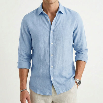 Camisa Hombre Algodón Cuello Clásico Manga Larga Casual