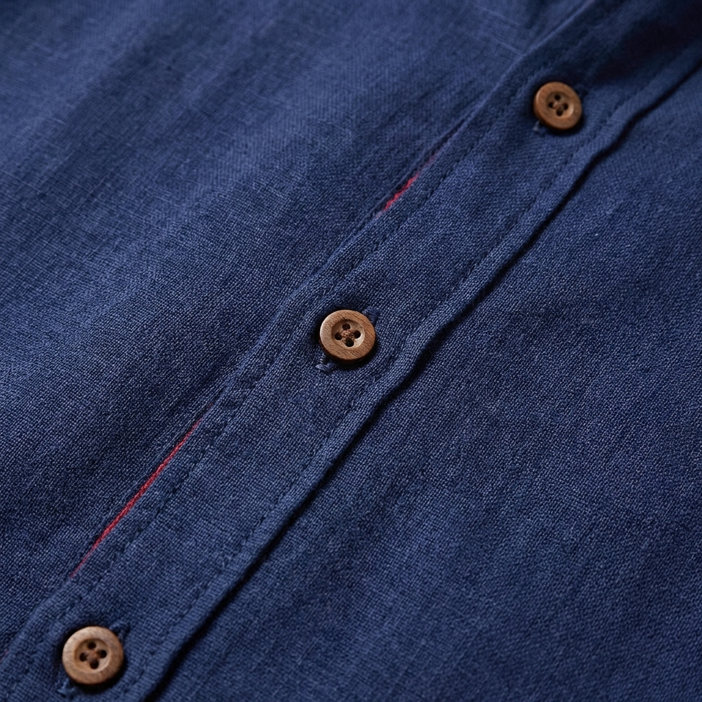 Camisa Hombre Algodón Cuello Mao Botones Contraste