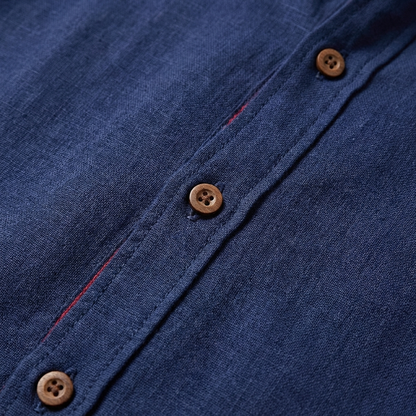 Camisa Hombre Algodón Cuello Mao Botones Contraste