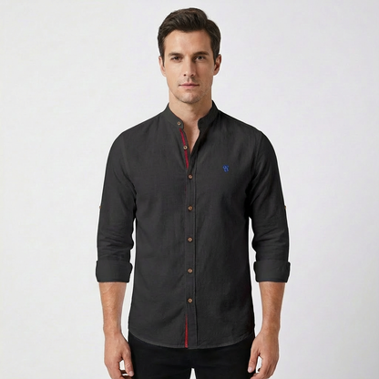 Camisa Hombre Algodón Cuello Mao Botones Contraste