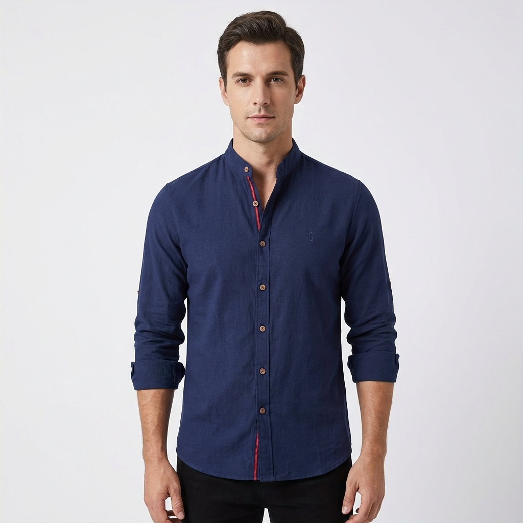 Camisa Hombre Algodón Cuello Mao Botones Contraste - Mavetta