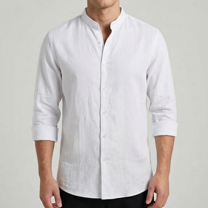 Camisa Hombre Algodón Cuello Mao Manga Enrollada Casual