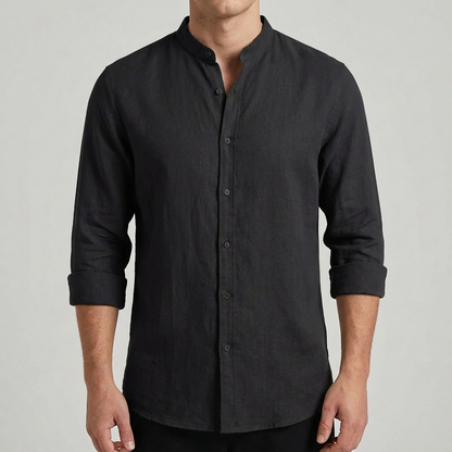 Camisa Hombre Algodón Cuello Mao Manga Enrollada Casual