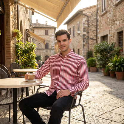 Camisa Hombre Algodón Estampado Rayas Cuello Button-Down Clásico