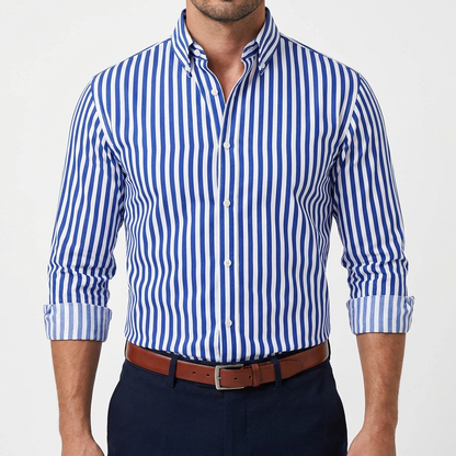 Camisa Hombre Algodón Estampado Rayas Cuello Button-Down Clásico