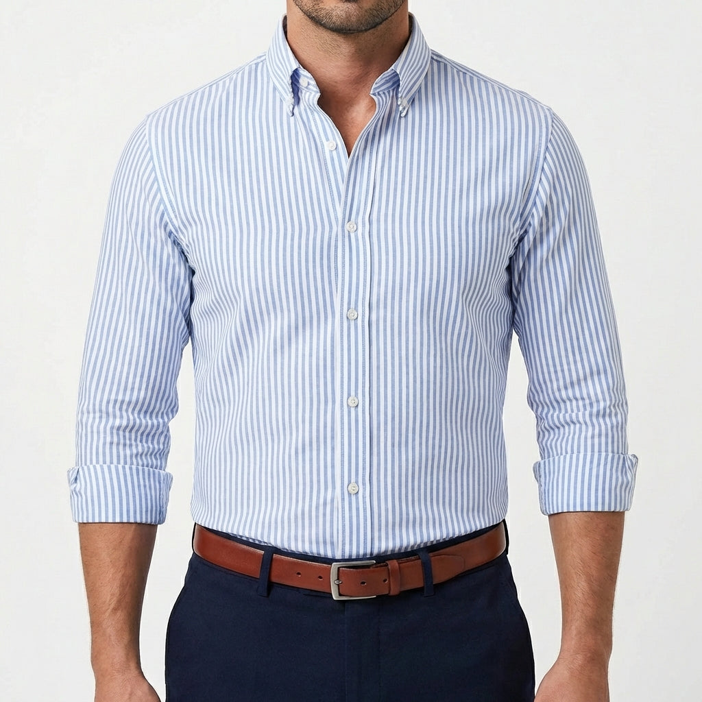 Camisa Hombre Algodón Estampado Rayas Cuello Button-Down Clásico