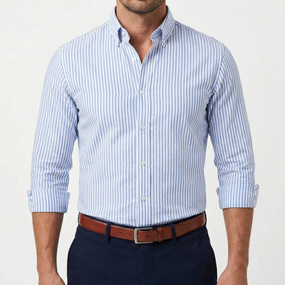 Camisa Hombre Algodón Estampado Rayas Cuello Button-Down Clásico