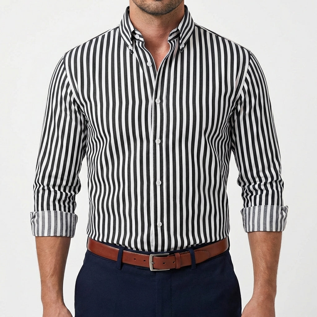 Camisa Hombre Algodón Estampado Rayas Cuello Button-Down Clásico