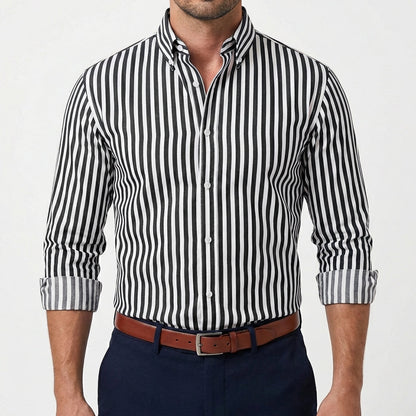 Camisa Hombre Algodón Estampado Rayas Cuello Button-Down Clásico