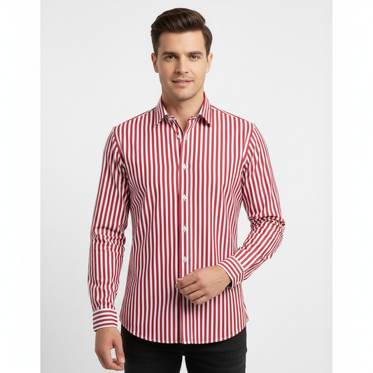 Camisa Hombre Algodón Estampado Rayas Cuello Button-Down Clásico - Mavetta