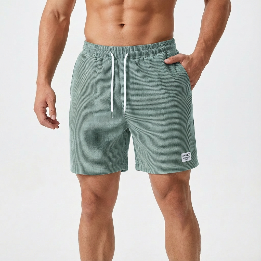 Bermudas Hombre Textura Acanalada Cintura Con Cordón Casual