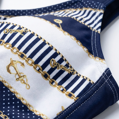 Bañador Mujer con Falda Estampado Marinero y Lazo Decorativo