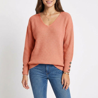 Jersey Mujer Cuello en V Botones Puño Ajustado