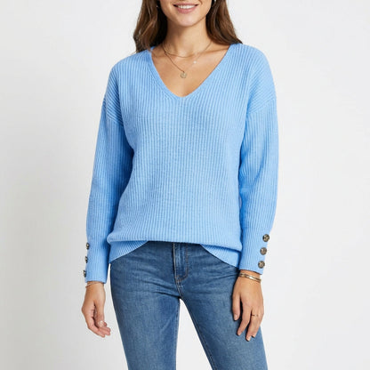 Jersey Mujer Cuello en V Botones Puño Ajustado