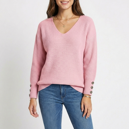 Jersey Mujer Cuello en V Botones Puño Ajustado
