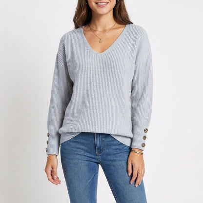 Jersey Mujer Cuello en V Botones Puño Ajustado