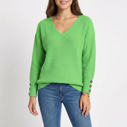 Jersey Mujer Cuello en V Botones Puño Ajustado