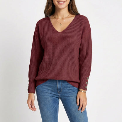 Jersey Mujer Cuello en V Botones Puño Ajustado