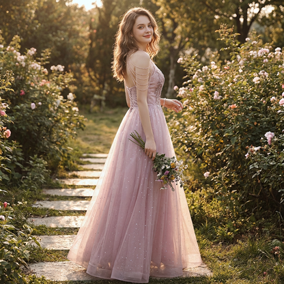 Vestido Fiesta Mujer Encaje Floral Tul Brillante Elegante