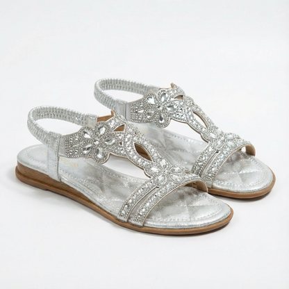 Sandalias Cuña Mujer con Pedrería y Tira Elástica Glamuroso