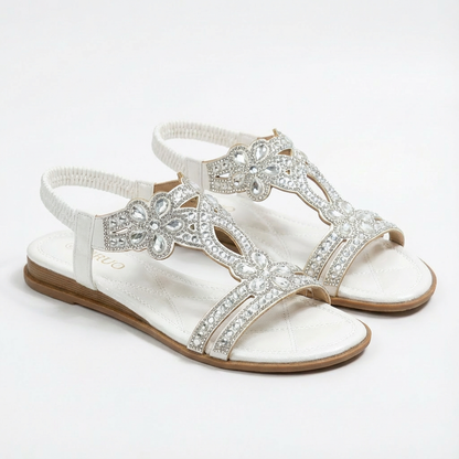 Sandalias Cuña Mujer con Pedrería y Tira Elástica Glamuroso