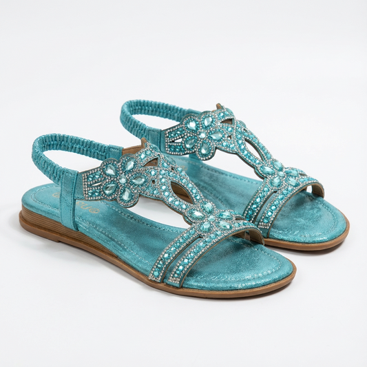 Sandalias Cuña Mujer con Pedrería y Tira Elástica Glamuroso - Mavetta