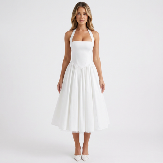 Vestido Midi Mujer Tul Escote Halter Romántico - Mavetta