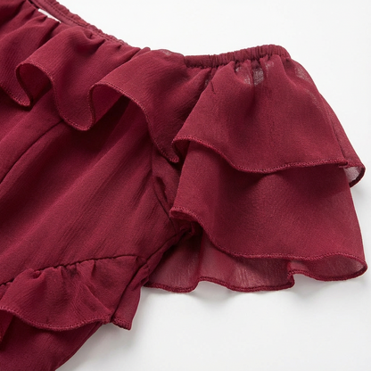 Vestido Midi Mujer Escote Bardot Volantes Cascada Romántico