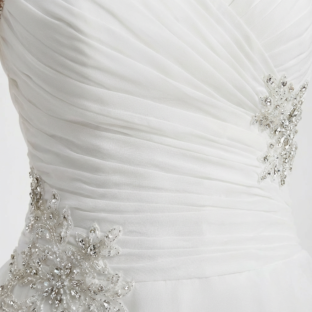 Vestido Novia Mujer Asimétrico Escote Corazón Apliques Cristal