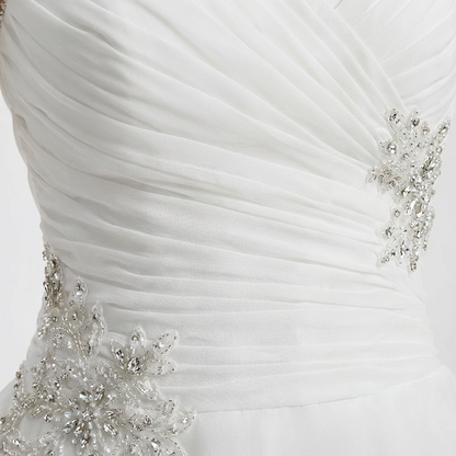 Vestido Novia Mujer Asimétrico Escote Corazón Apliques Cristal