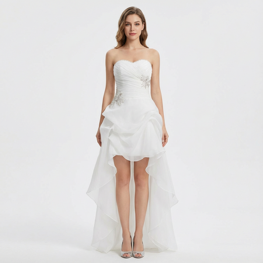 Vestido de Novia Mujer Asimétrico Escote Corazón Sin Tirantes Apliques - Mavetta