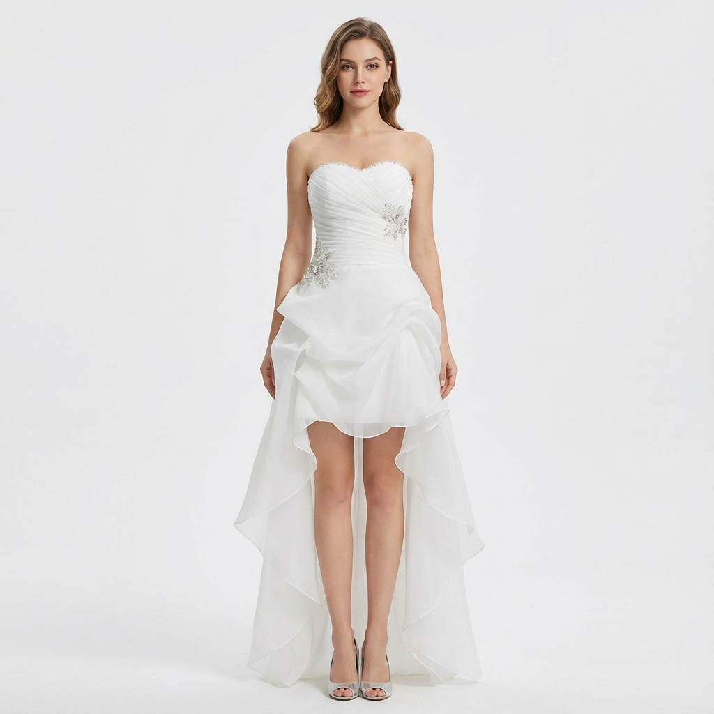 Vestido Novia Mujer Asimétrico Escote Corazón Apliques Cristal - Mavetta