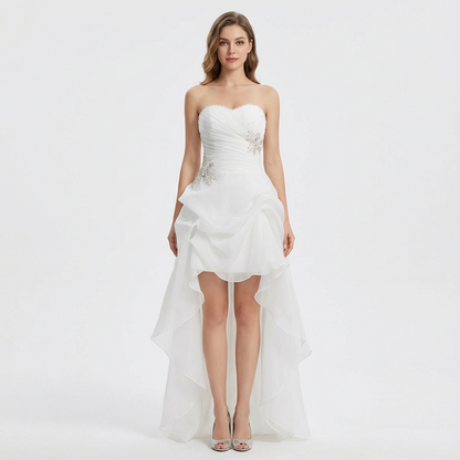 Vestido Novia Mujer Asimétrico Escote Corazón Apliques Cristal - Mavetta