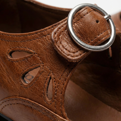 Zapatos Mary Jane Mujer Hebilla Redonda Detalles Calados Vintage