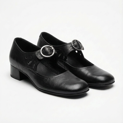 Zapatos Mary Jane Mujer Hebilla Redonda Detalles Calados Vintage